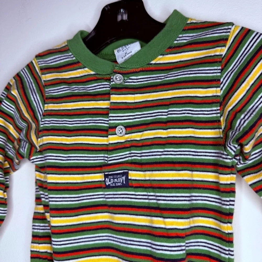 VTG OLD NAVY Logo Fresh Prince Y2K 80s 90s Striped Henley Longsleeve Onesie